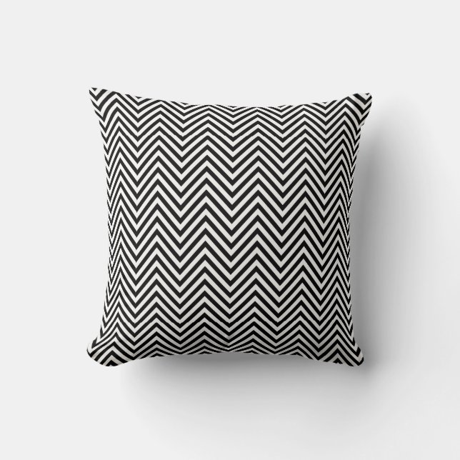 Zwart-wit klein Chevron Zig Zag Print Pillow Kussen (Voorkant)