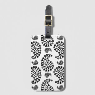 Zwart-Wit Klein Pootafdruk Paisley Patroon Bagagelabel