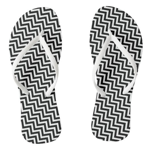 Zwart-wit kleine diagonale Chevron strepen Teenslippers (Voetbed)
