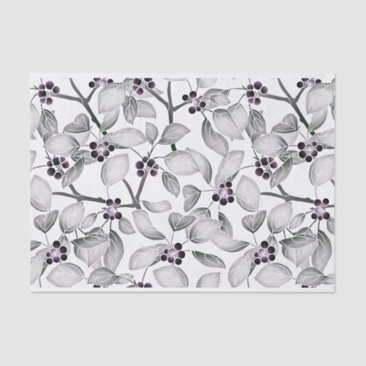 Zwart-wit kleine druiven en bladeren tissuepapier (Voorkant)