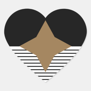 Zwart wit kleurenblok en bruin diamant hart sticker