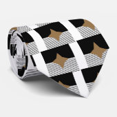 Zwart wit kleurenblok en bruin diamant stropdas (Opgerold)