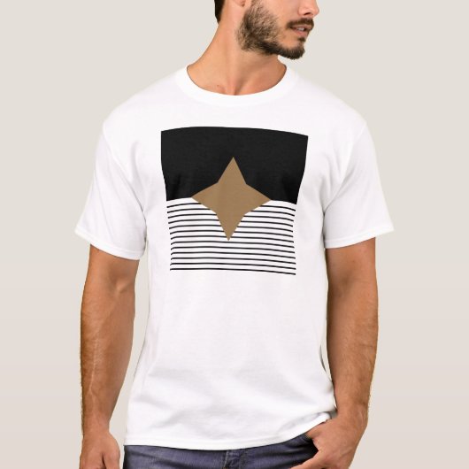 Zwart wit kleurenblok en bruin diamant t-shirt (Voorkant)