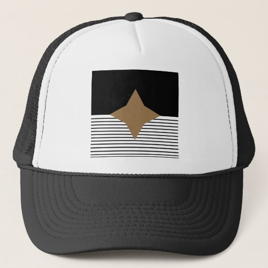 Zwart wit kleurenblok en bruin diamant trucker pet (Voorkant)
