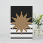 Zwart wit kleurenblok en bruine zon briefpapier (Staand voorkant)