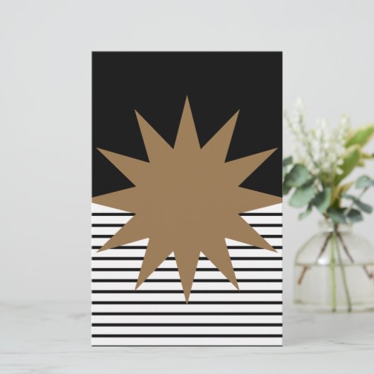 Zwart wit kleurenblok en bruine zon briefpapier (Staand voorkant)