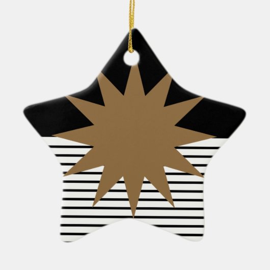 Zwart wit kleurenblok en bruine zon keramisch ornament (Voorkant)