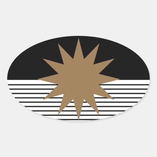 Zwart wit kleurenblok en bruine zon ovale sticker (Voorkant)