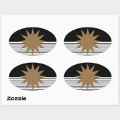 Zwart wit kleurenblok en bruine zon ovale sticker (Vel)