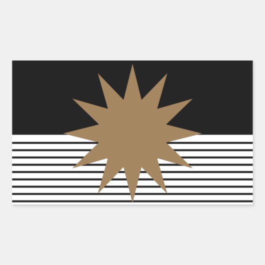 Zwart wit kleurenblok en bruine zon rechthoekige sticker (Voorkant)