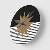 Zwart wit kleurenblok en bruine zon ronde klok (Hoek)