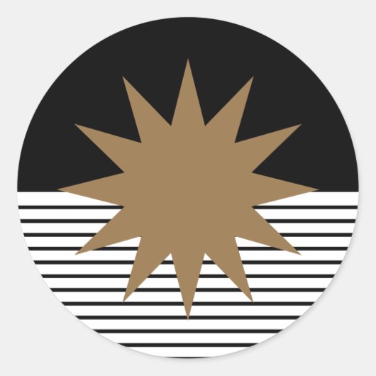 Zwart wit kleurenblok en bruine zon ronde sticker (Voorkant)