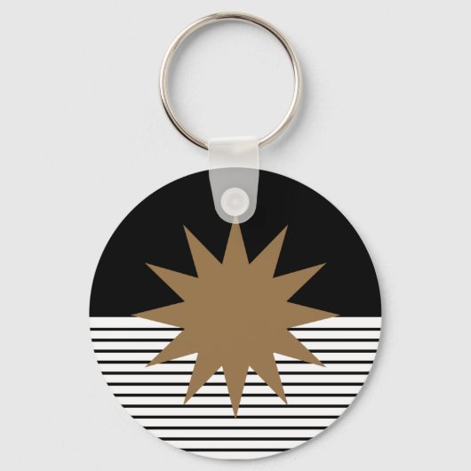 Zwart wit kleurenblok en bruine zon sleutelhanger (Voorkant)