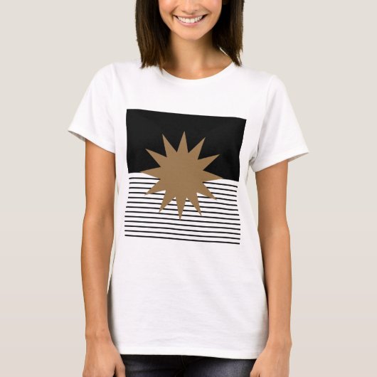 Zwart wit kleurenblok en bruine zon t-shirt (Voorkant)