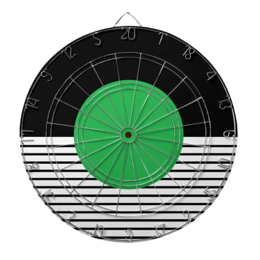 Zwart wit kleurenblok en groene cirkel dartbord (Voorkant)