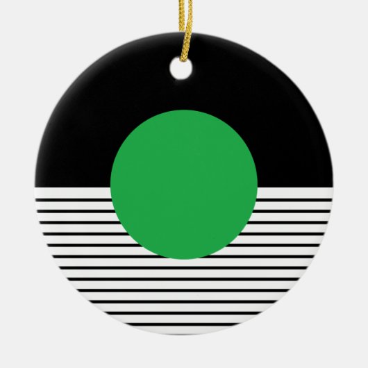 Zwart wit kleurenblok en groene cirkel keramisch ornament (Voorkant)