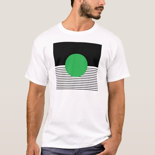Zwart wit kleurenblok en groene cirkel t-shirt (Voorkant)