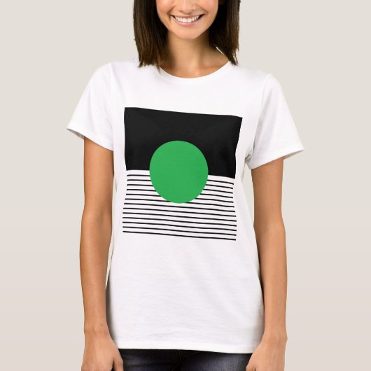 Zwart wit kleurenblok en groene cirkel t-shirt (Voorkant)