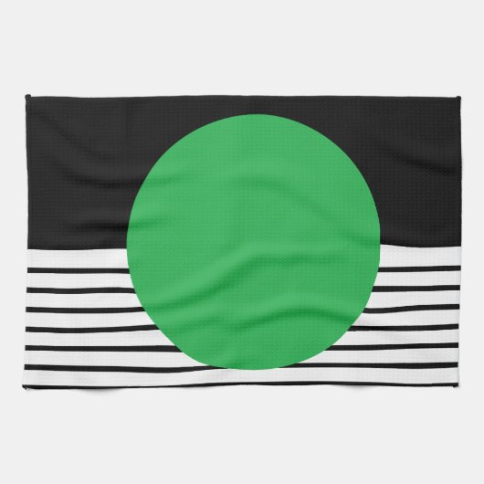 Zwart wit kleurenblok en groene cirkel theedoek (Horizontaal)