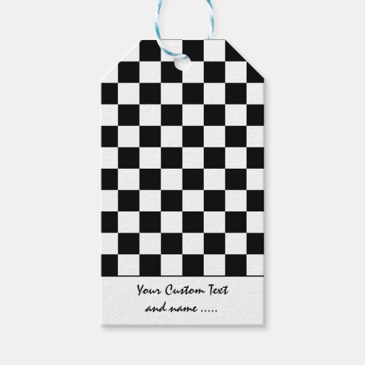 Zwart-wit kleurenvierkant / gecontroleerd patroon cadeaulabel (Voorkant)