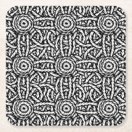 Zwart-wit knopen en touwen macrame stijl kartonnen onderzetters