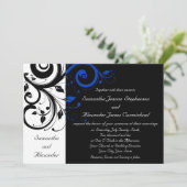 Zwart/wit/kobalt blauw huwelijk kaart (Staand voorkant)