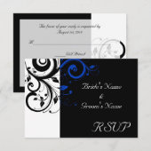 Zwart/wit/kobalt blauw huwelijk RSVP kaartje (Voorkant / Achterkant)