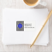 Zwart wit kobalt blauw Quatrefoil 3 Monogram Etiket (Insitu)