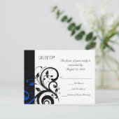 Zwart/Wit/Kobaltblauw Vet Draaikolk Bruiloft Uitnodiging Briefkaart (Staand voorkant)