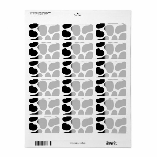 Zwart-wit koe afdrukpatroon. etiket (Full Sheet)