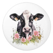 Zwart-wit Koe in bloei Keramische Knop (Voorkant)