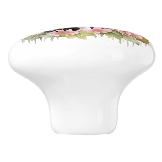 Zwart-wit Koe in bloei Keramische Knop (Zijkant)