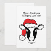 Zwart-wit koe in kerstmuts Grappig Kerstfeest Feestdagenkaart (Voorkant / Achterkant)