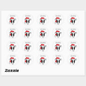 Zwart-wit koe in kerstmuts Grappig Kerstfeest Ronde Sticker (Vel)
