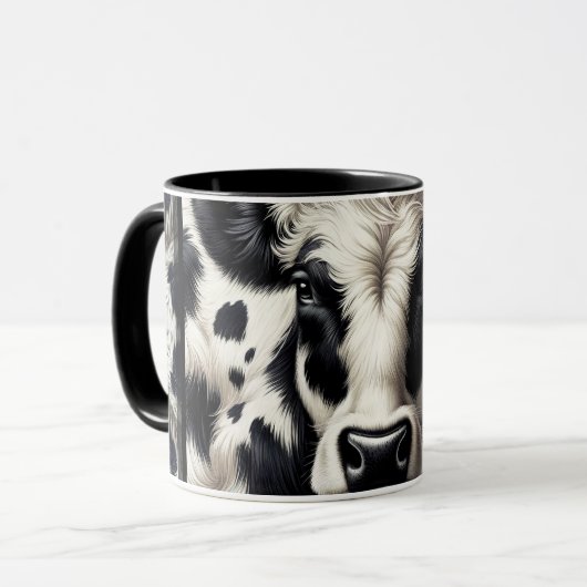 Zwart & Wit Koe Koeienhuid Furry Look Mok (Voorkant links)