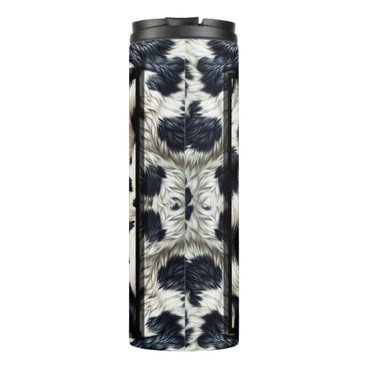 Zwart & Wit Koe Koeienhuid Furry Look Thermosbeker (Achterkant)