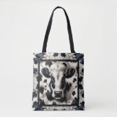 Zwart & Wit Koe Koeienhuid Furry Look Tote Bag (Voorkant)