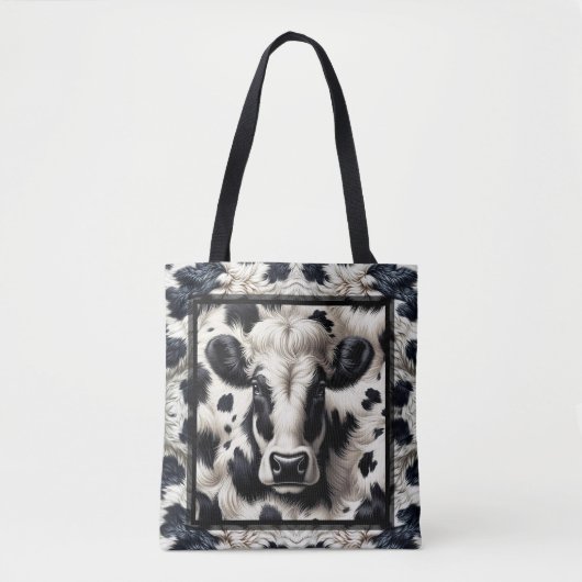 Zwart & Wit Koe Koeienhuid Furry Look Tote Bag (Voorkant)
