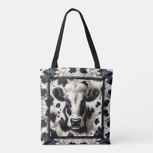 Zwart & Wit Koe Koeienhuid Furry Look Tote Bag (Achterkant)