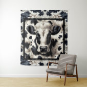 Zwart & Wit Koe Koeienhuid Furry Look Wandkleed (In situ)