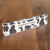 Zwart-wit Koe Patroon Afdruknaamplaat Naambordje (Zijkant)