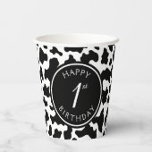 Zwart & Wit Koe Print Cowboy Eerste Verjaardag Papieren Bekers (Achterkant)