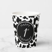 Zwart & Wit Koe Print Cowboy Eerste Verjaardag Papieren Bekers (Voorkant)