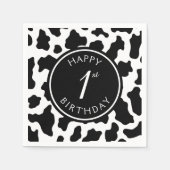 Zwart & Wit Koe Print Cowboy Eerste Verjaardag Servet (Voorkant)
