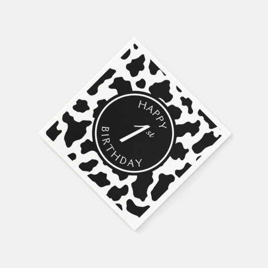 Zwart & Wit Koe Print Cowboy Eerste Verjaardag Servet (Hoek)