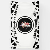 Zwart & Wit Koe Print Eerste 1e Verjaardagsfeest Spandoek (Verticaal)