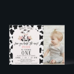 Zwart Wit Koe Print Foto Heilige Koe 1e Verjaardag Kaart<br><div class="desc">Zwarte witte Koe Print Foto Heilige Koe 1e Verjaardag Uitnodiging Schattigee koe 1e verjaardagsuitnodiging is voorzien van een leuke zwart-witte koe, koebel, een aantal roze bloemetjes, een lichtroze boog, zwarte koe print en foto van uw kleine meisje. Geweldig voor iemand die op zoek is naar een zwart-wit koe thema verjaardagsuitnodiging...</div>