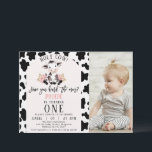 Zwart Wit Koe Print Foto Heilige Koe 1e Verjaardag Kaart<br><div class="desc">Zwarte witte Koe Print Foto Heilige Koe 1e Verjaardag Uitnodiging Schattigee koe 1e verjaardagsuitnodiging is voorzien van een leuke zwart-witte koe, koebel, een aantal roze bloemetjes, een lichtroze boog, zwarte koe print en foto van uw kleine meisje. Geweldig voor iemand die op zoek is naar een zwart-wit koe thema verjaardagsuitnodiging...</div>