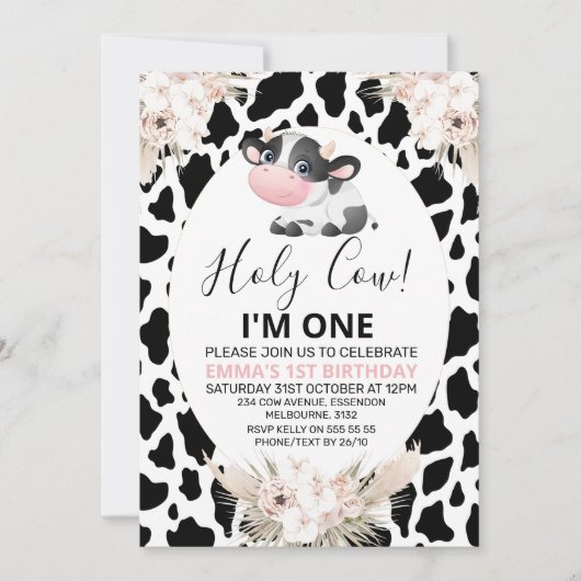 Zwart Wit Koe Print Heilige Koe Verjaardag Kaart (Voorkant)