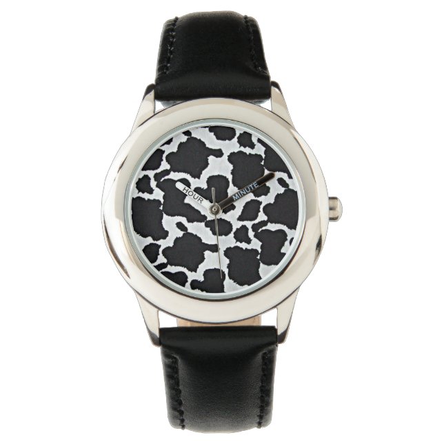 Zwart wit koe print horloge (Voorkant)